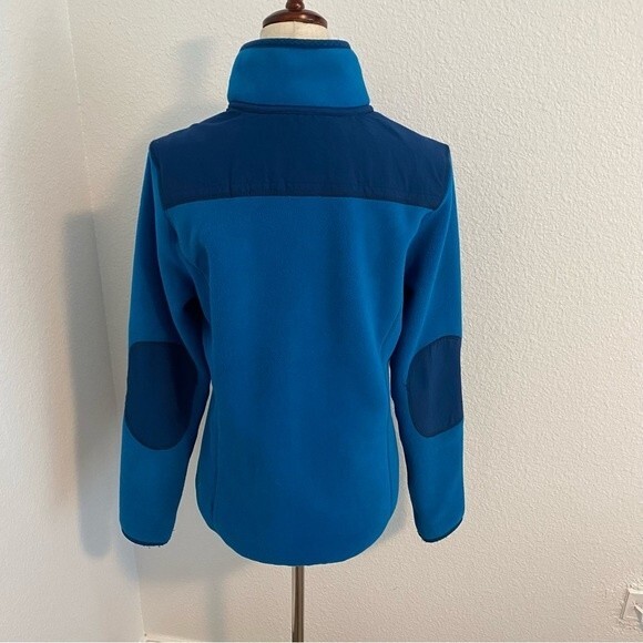 GREEN TEA Blue Fleece Navy Stripe Detail Two Zip Pockets Full Zip Front Size S - Picture 7 of 13